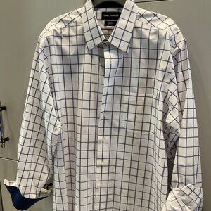 Paul Fredrick Mens Blue Window Pane Plaid with Blue Cuffs